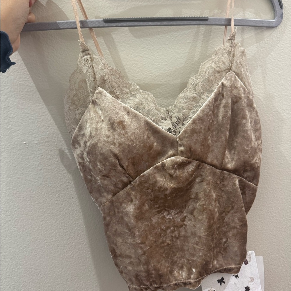 Velvet Lace Trim Cami Top